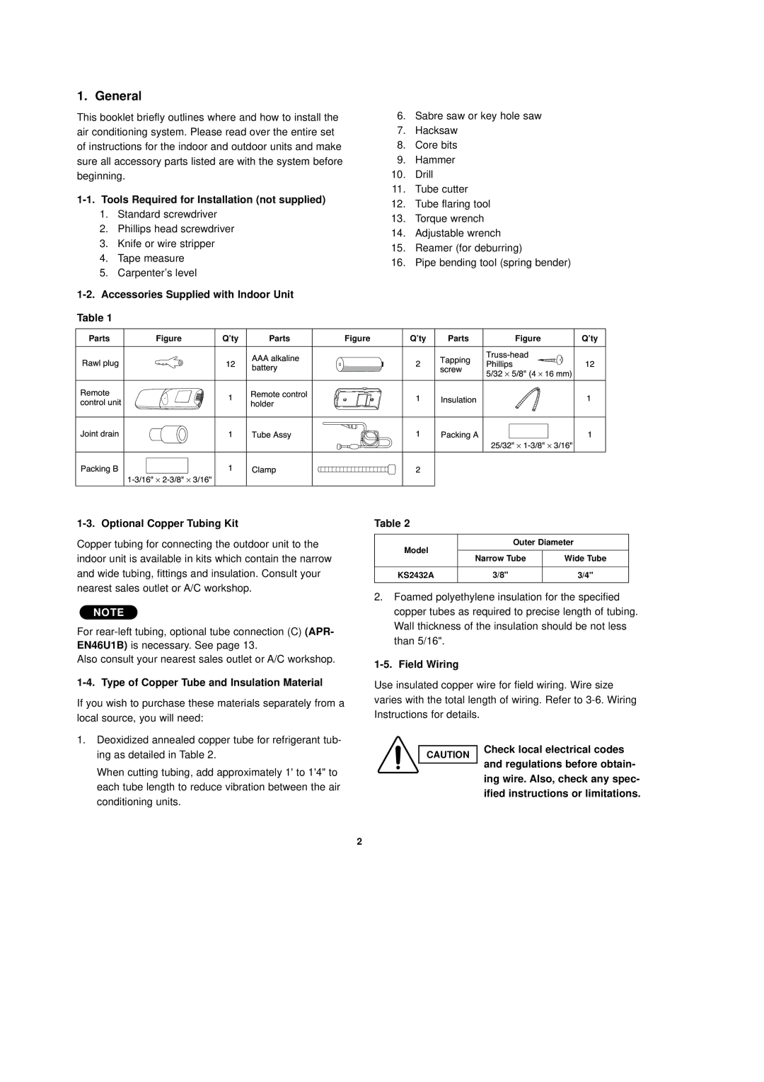 Sanyo CL2432, C2432 installation instructions General 