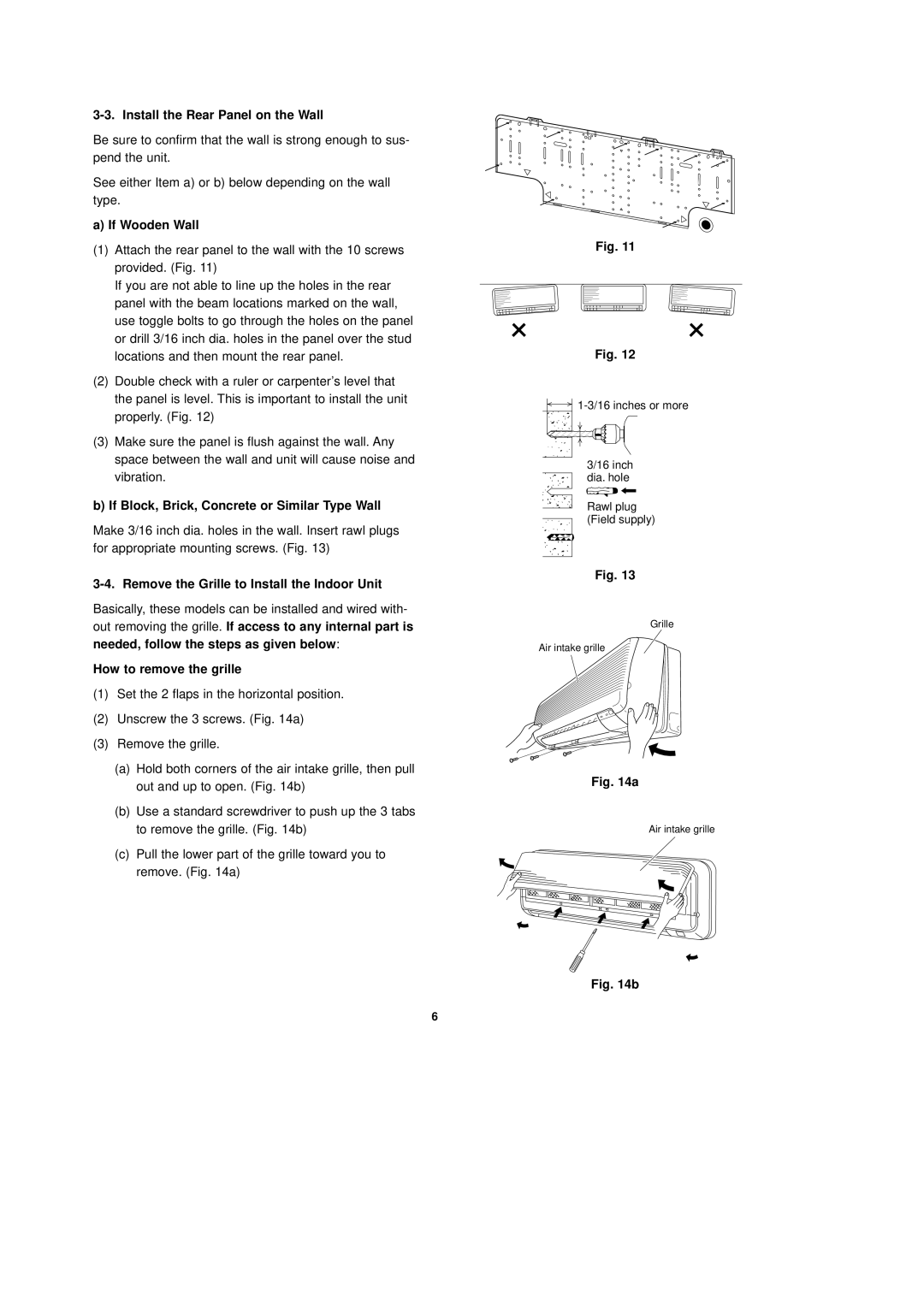 Sanyo CL2432, C2432 Install the Rear Panel on the Wall, If Wooden Wall, If Block, Brick, Concrete or Similar Type Wall 