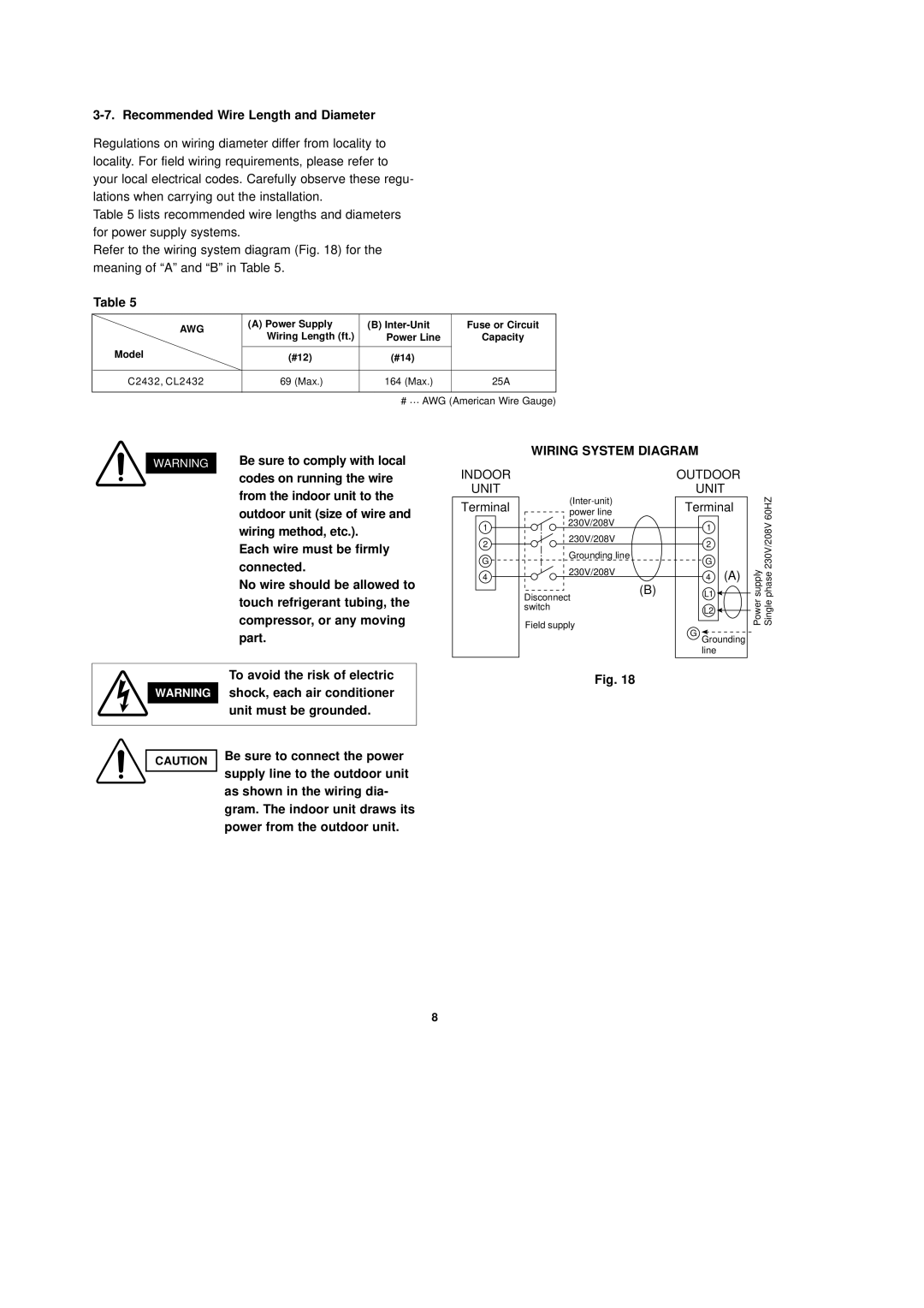 Sanyo CL2432, C2432 installation instructions Recommended Wire Length and Diameter, Awg 