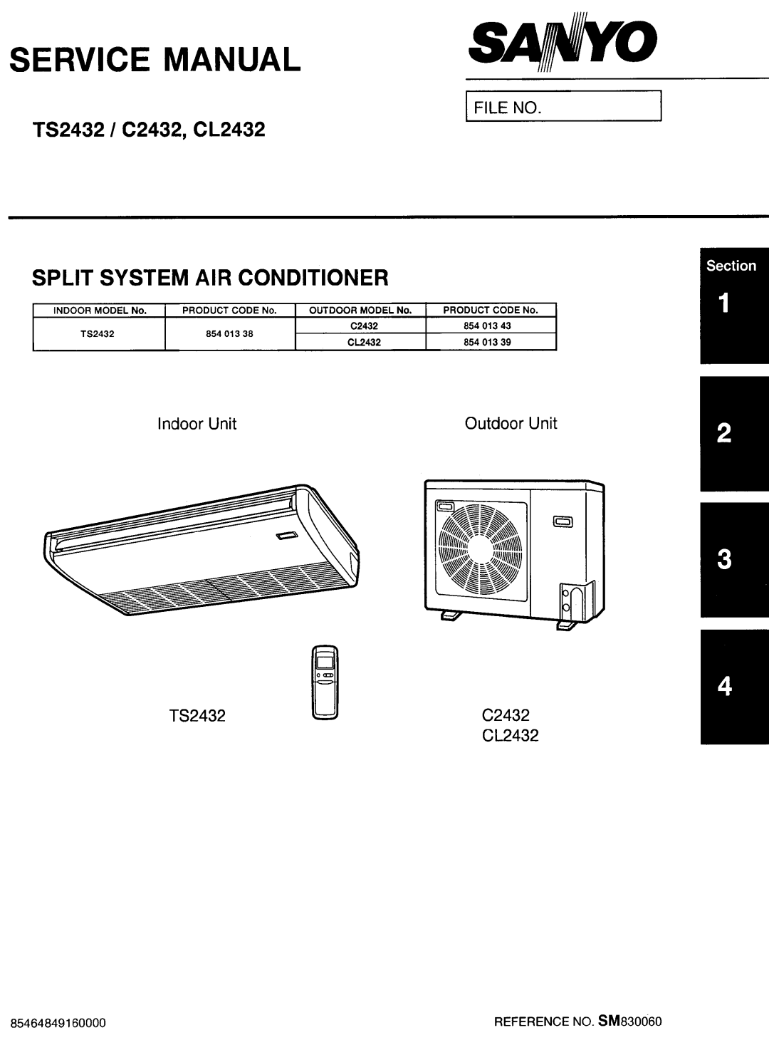 Sanyo installation instructions Contents, Use this manual when installing combined, unit C2432 or CL2432 only 