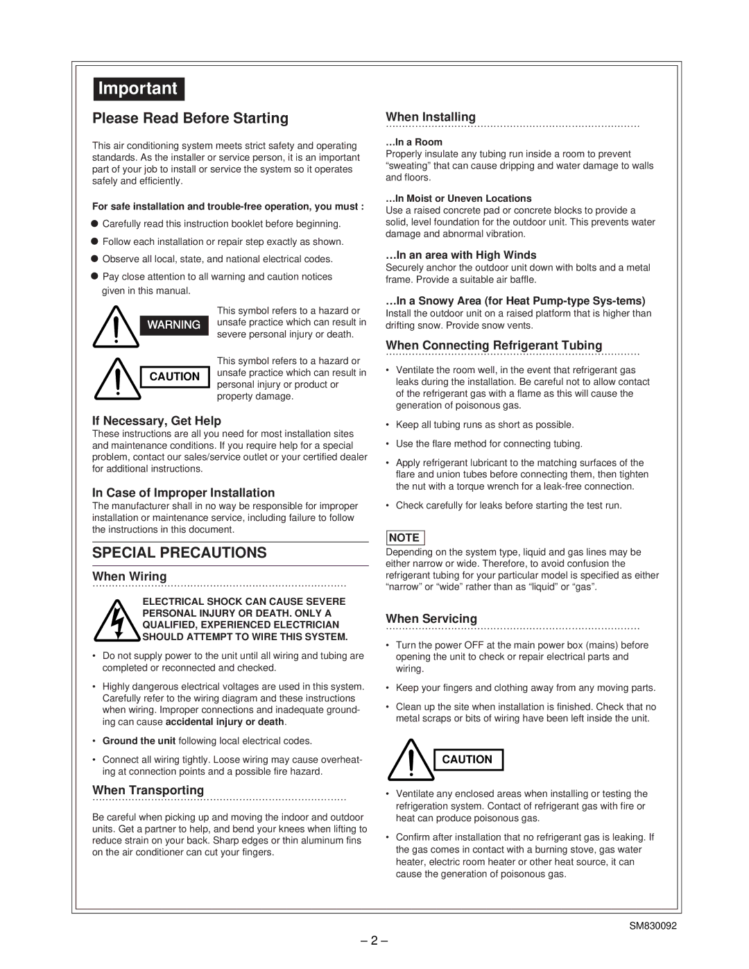 Sanyo C2462R, CL2462R service manual Please Read Before Starting, …In a Room, …In Moist or Uneven Locations 