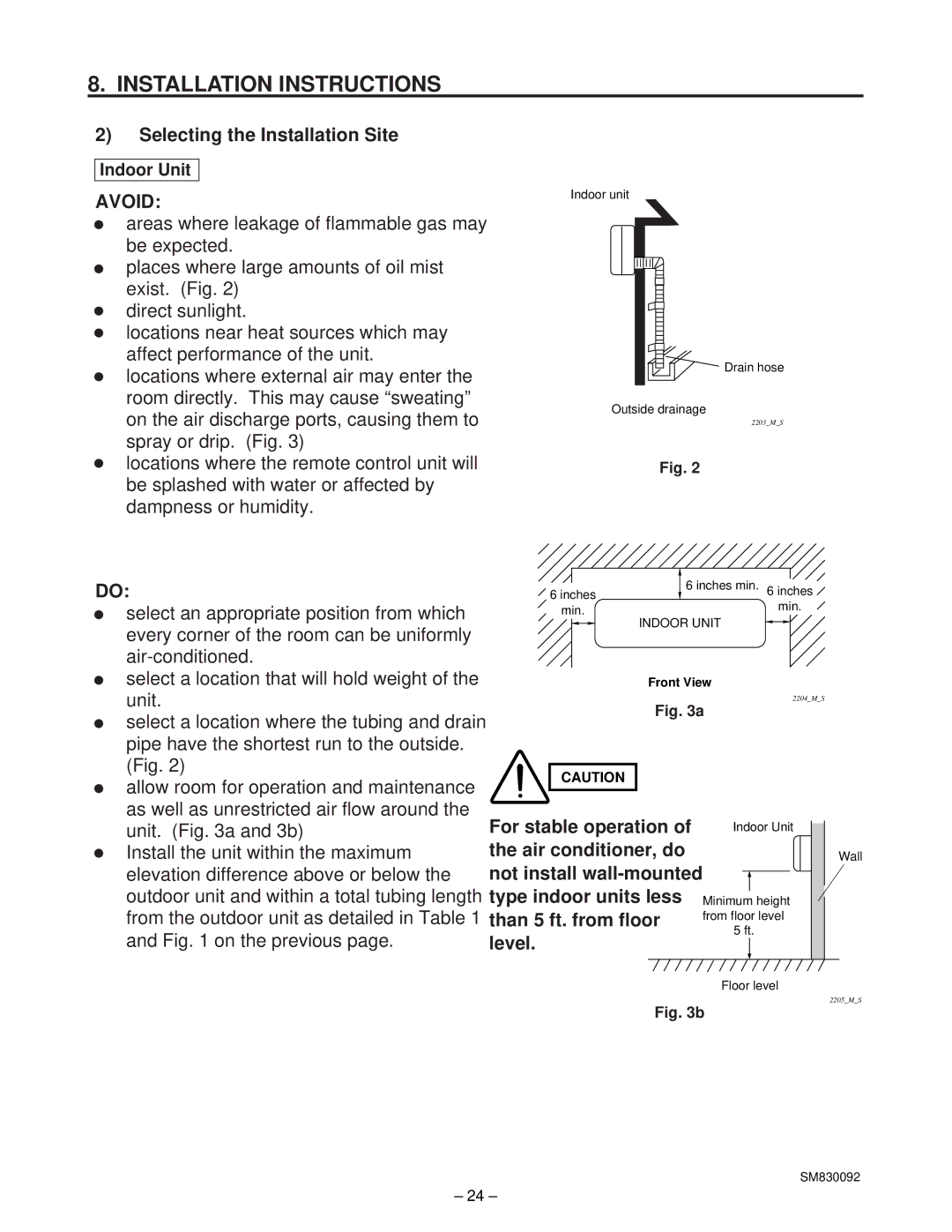 Sanyo C2462R, CL2462R service manual Selecting the Installation Site, For stable operation, Air conditioner, do 