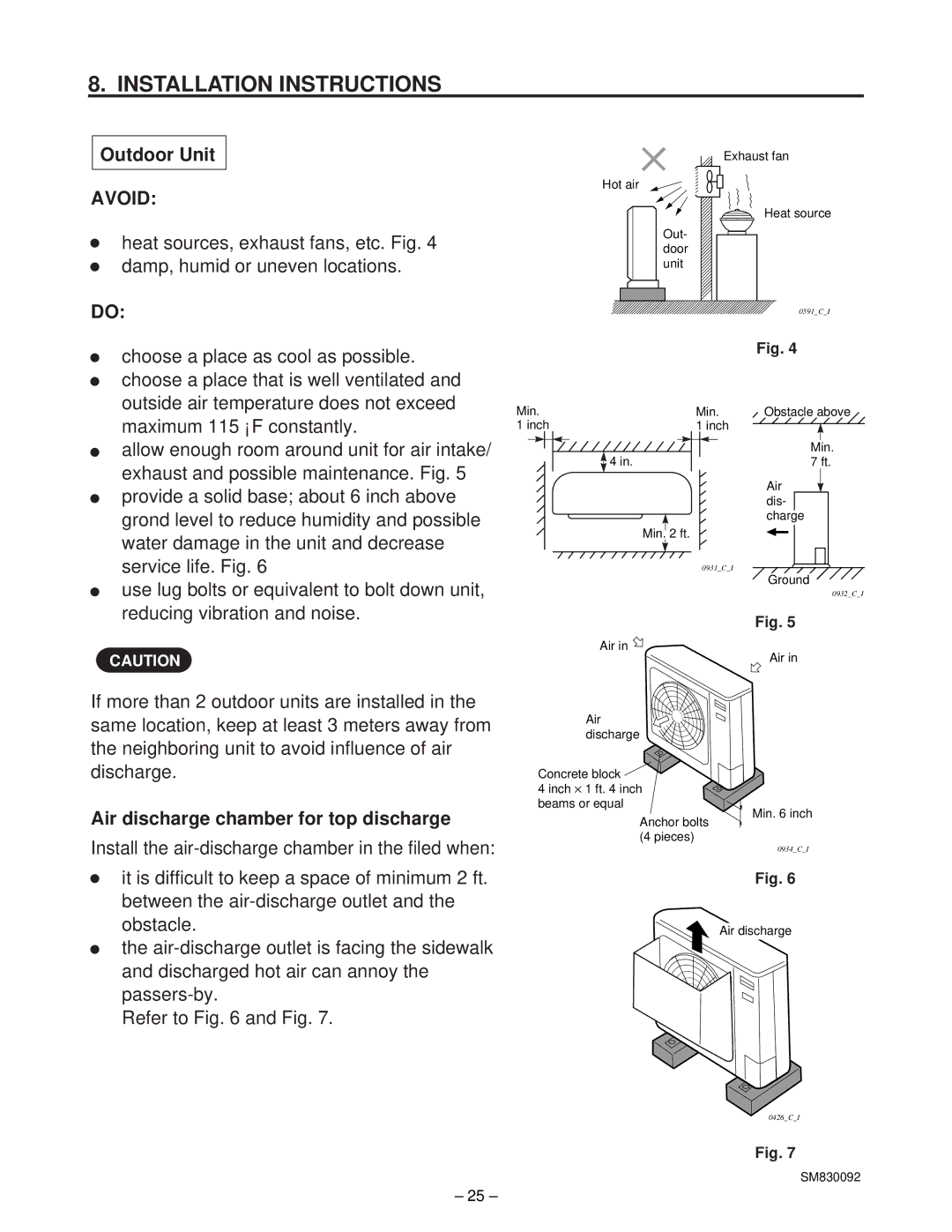 Sanyo CL2462R, C2462R service manual Outdoor Unit, Air discharge chamber for top discharge 