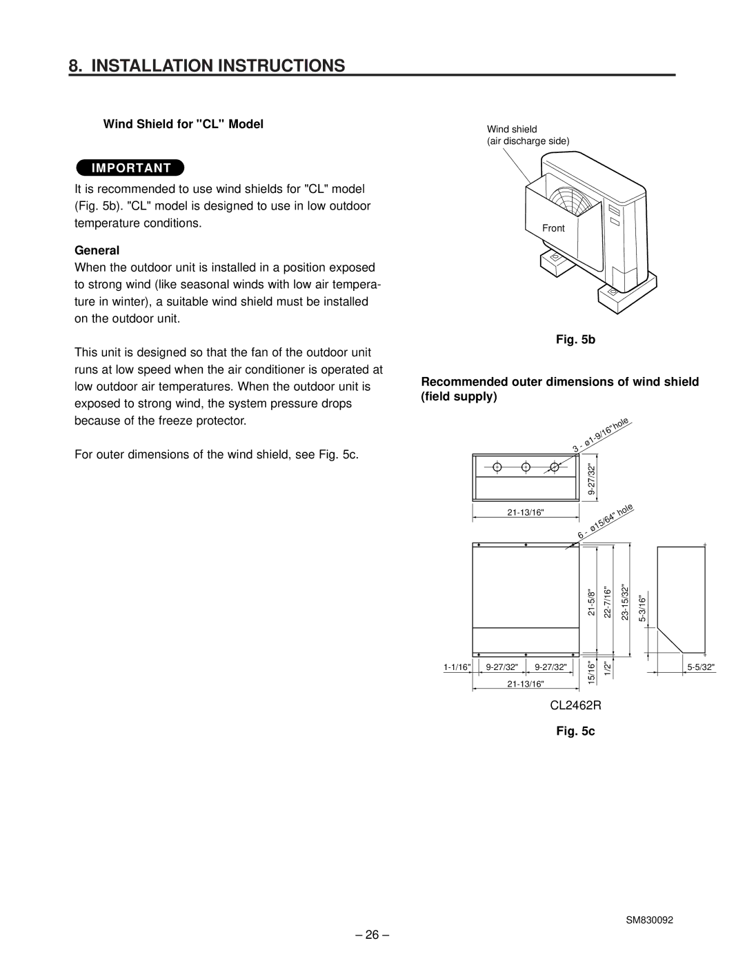 Sanyo C2462R, CL2462R service manual Recommended outer dimensions of wind shield field supply 