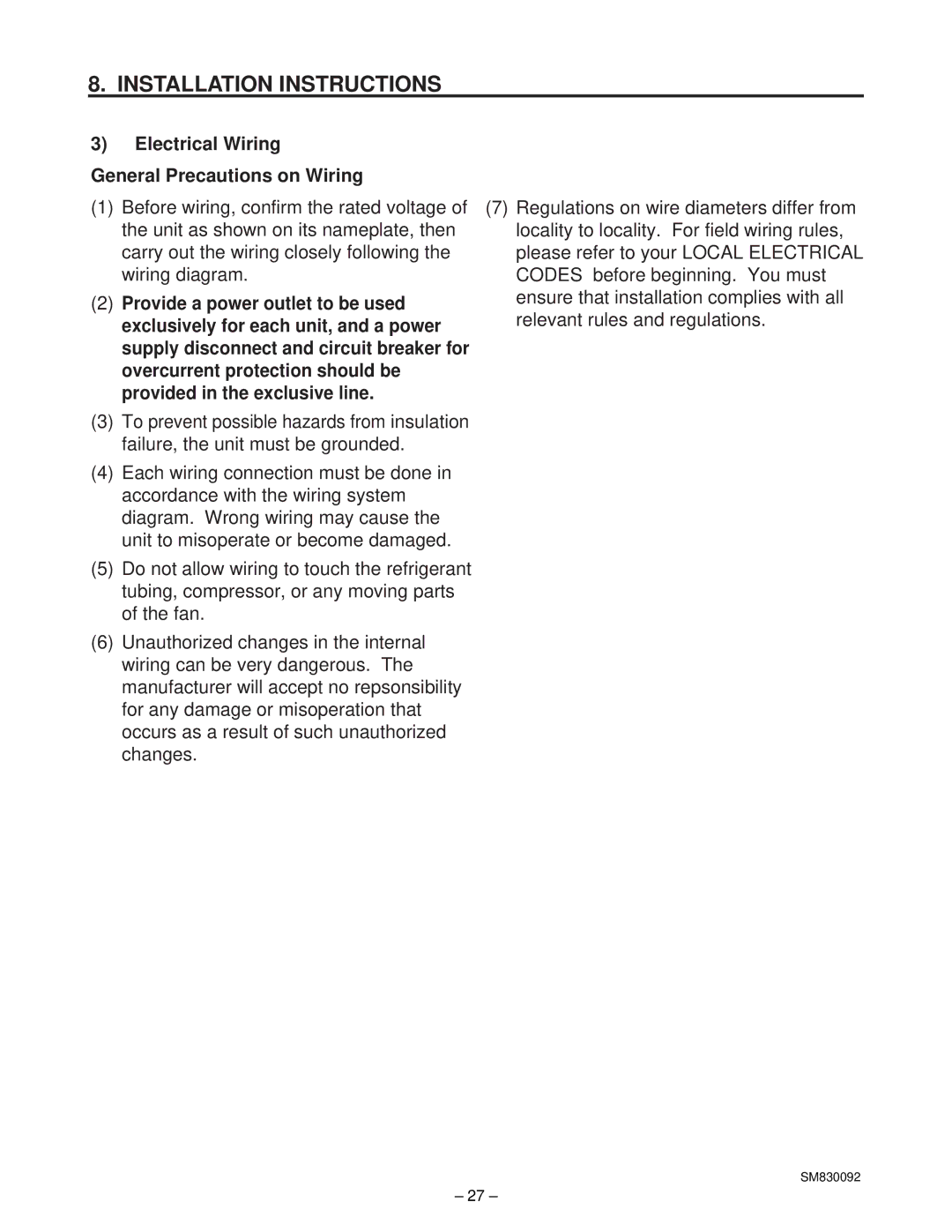 Sanyo CL2462R, C2462R service manual Electrical Wiring General Precautions on Wiring 