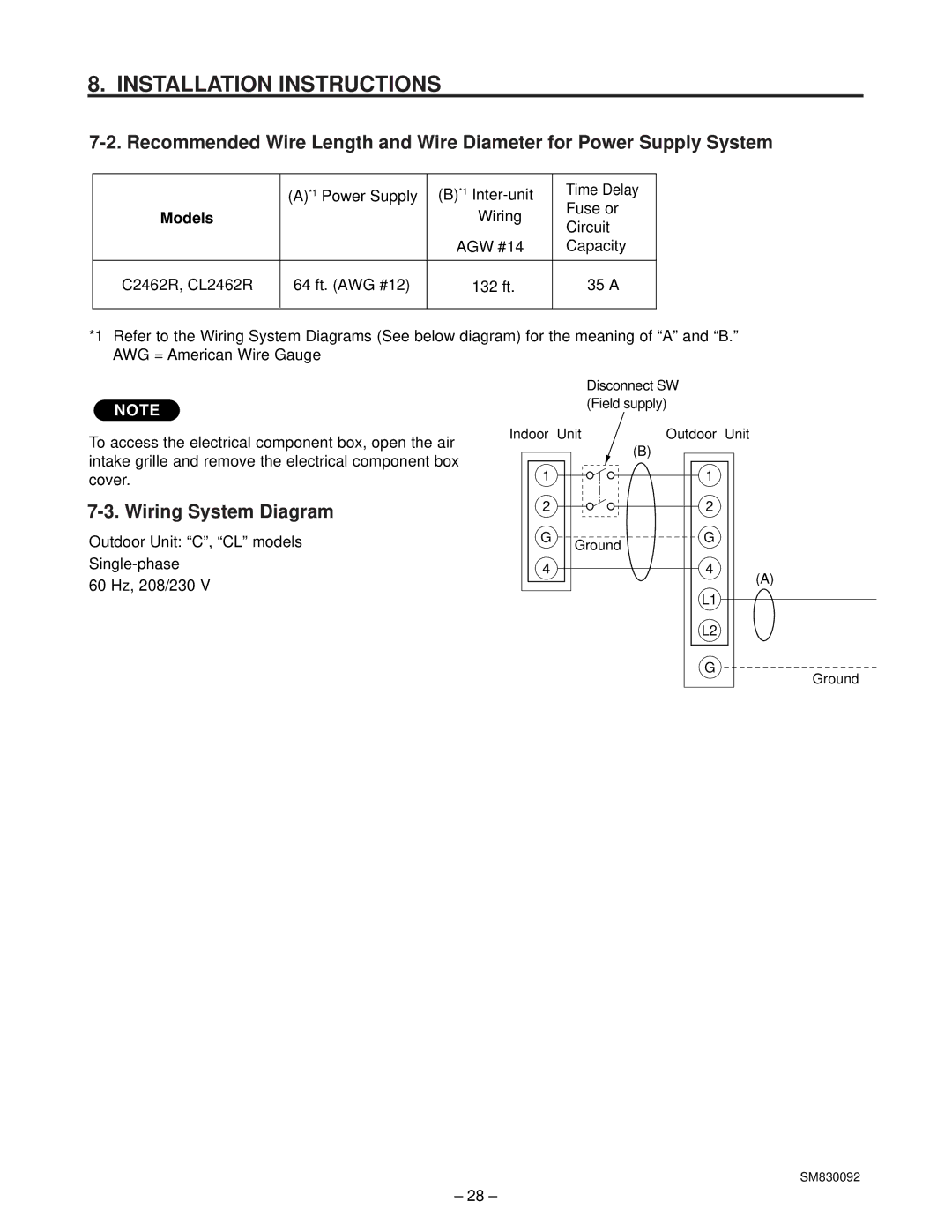 Sanyo C2462R, CL2462R service manual Wiring System Diagram, Models 