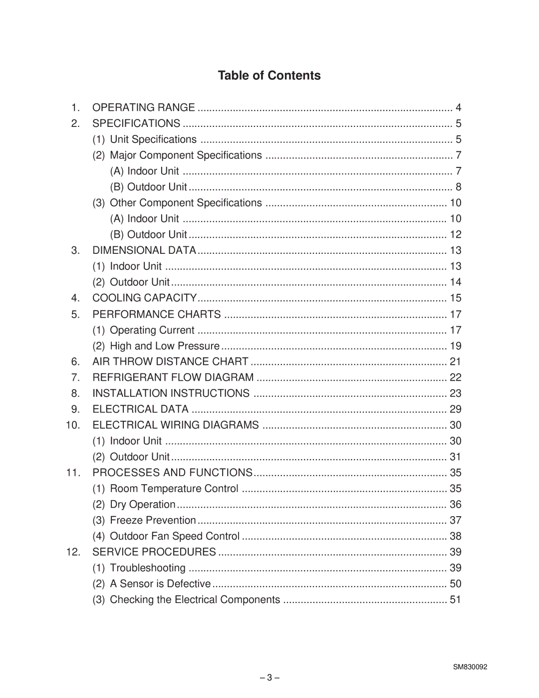 Sanyo CL2462R, C2462R service manual Table of Contents 