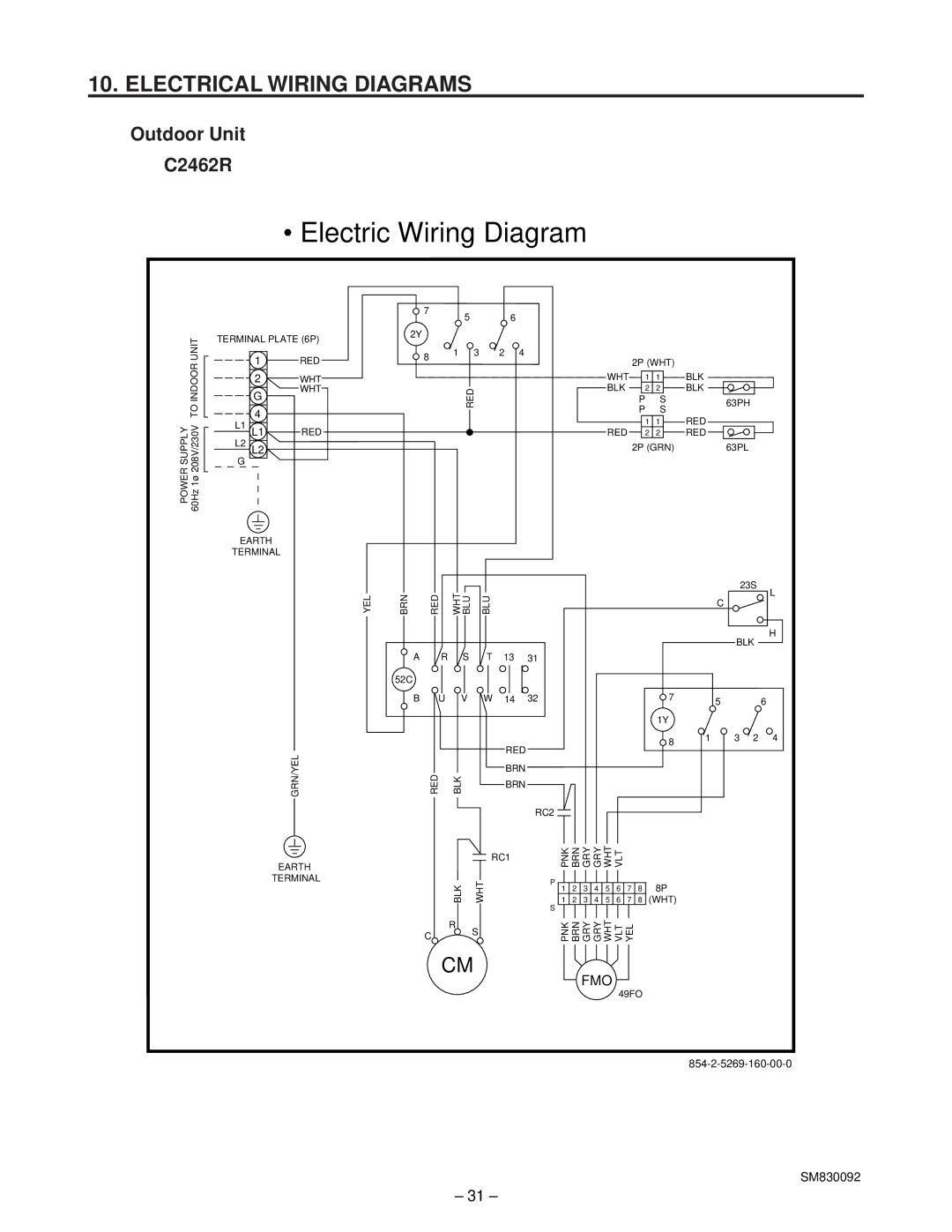 Sanyo CL2462R, C2462R service manual Electric Wiring Diagram 