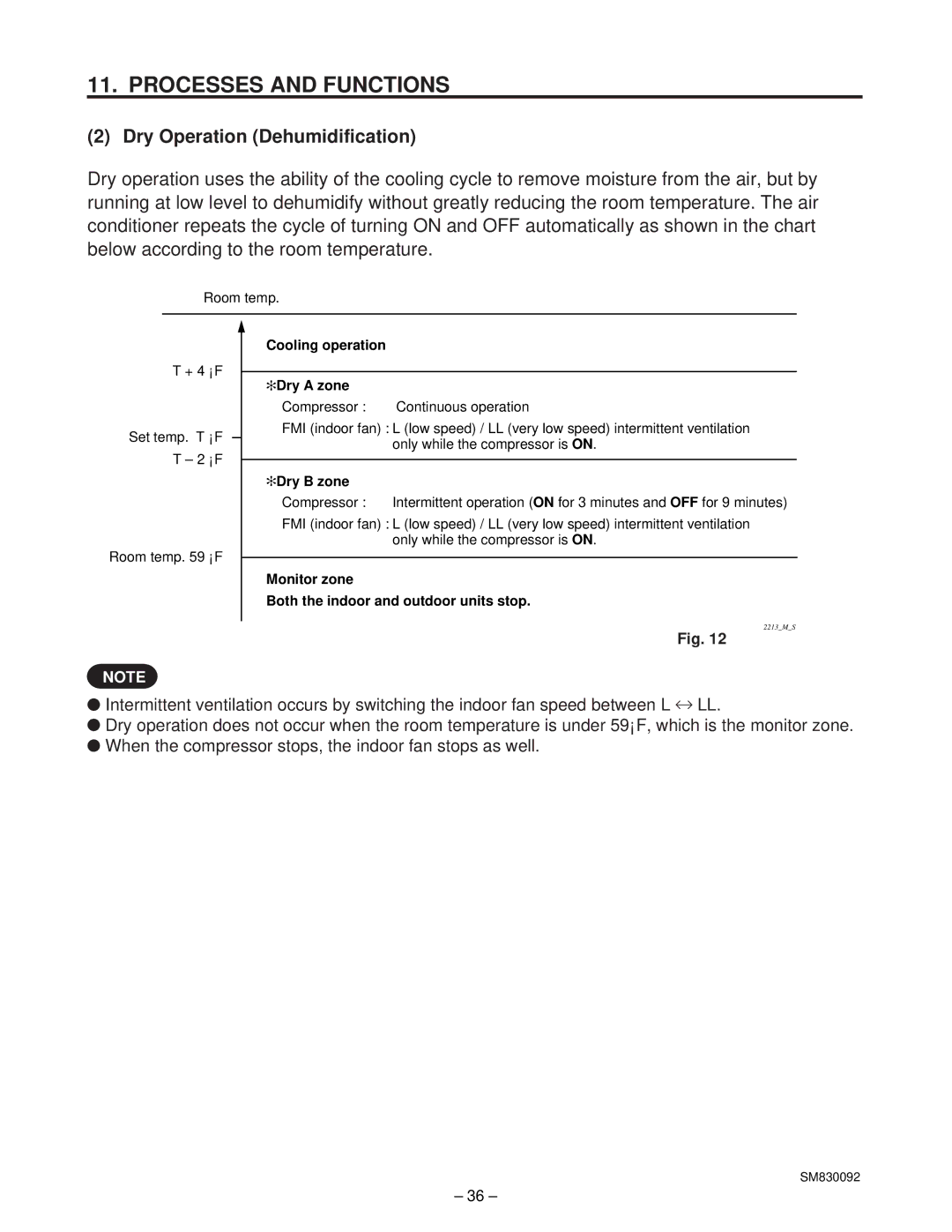 Sanyo C2462R, CL2462R service manual Dry Operation Dehumidification, Cooling operation Dry a zone 