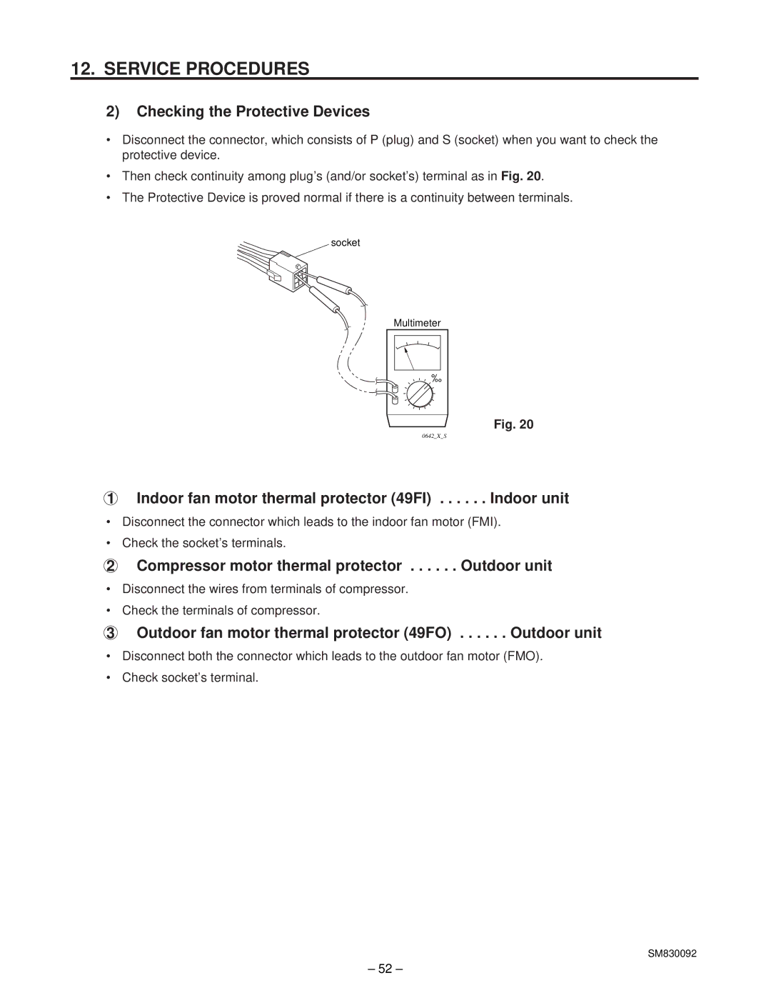 Sanyo C2462R, CL2462R Checking the Protective Devices, Compressor motor thermal protector . . . . . . Outdoor unit 