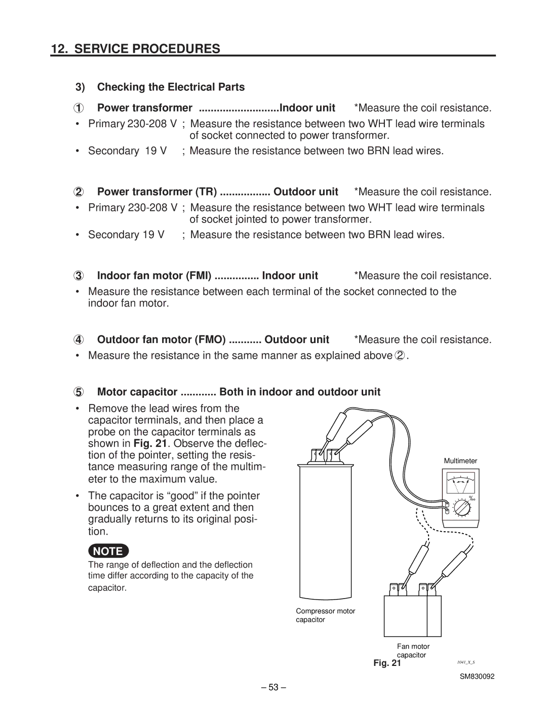 Sanyo CL2462R, C2462R service manual Indoor fan motor FMI Indoor unit Measure the coil resistance 