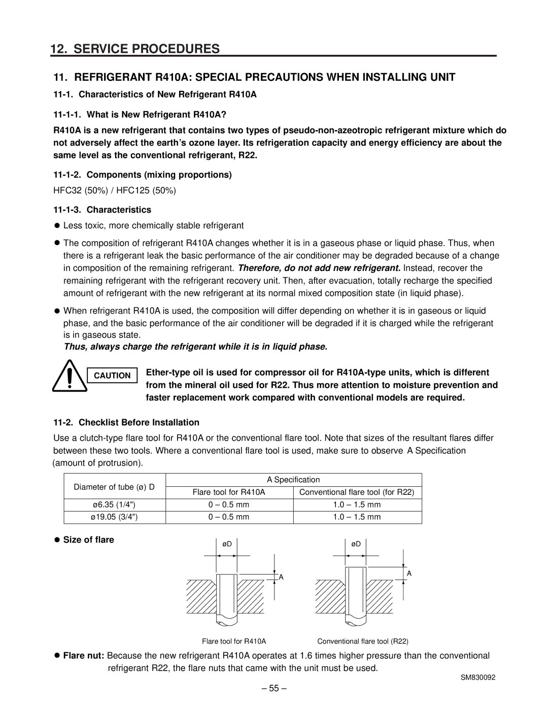 Sanyo CL2462R, C2462R service manual Refrigerant R410A Special Precautions When Installing Unit 