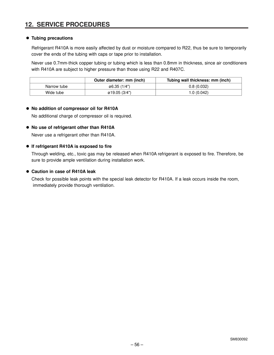 Sanyo C2462R, CL2462R service manual No addition of compressor oil for R410A 