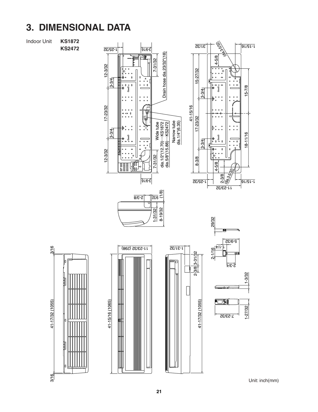 Sanyo C1872, C2472, CL2472, CL1872 service manual Dimensional Data 