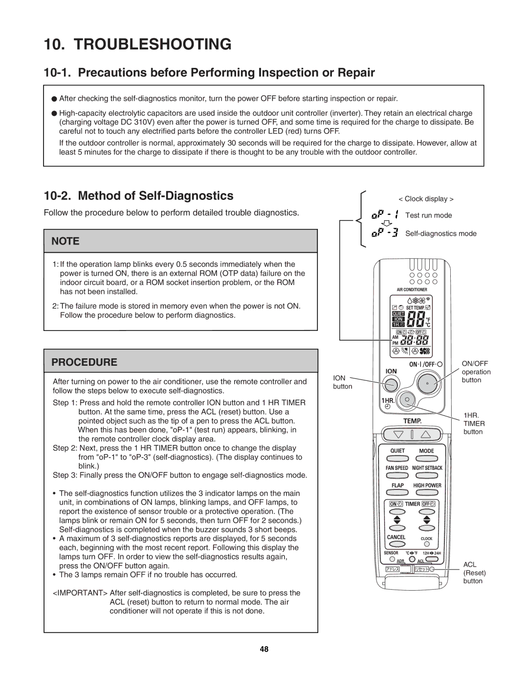 Sanyo C2472, C1872, CL2472 Troubleshooting, Precautions before Performing Inspection or Repair, Method of Self-Diagnostics 