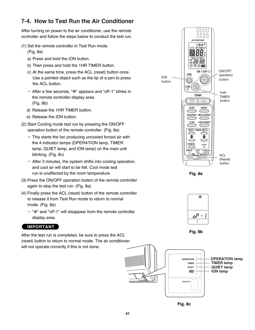 Sanyo C1872, C2472, CL2472, CL1872 service manual How to Test Run the Air Conditioner, a b 