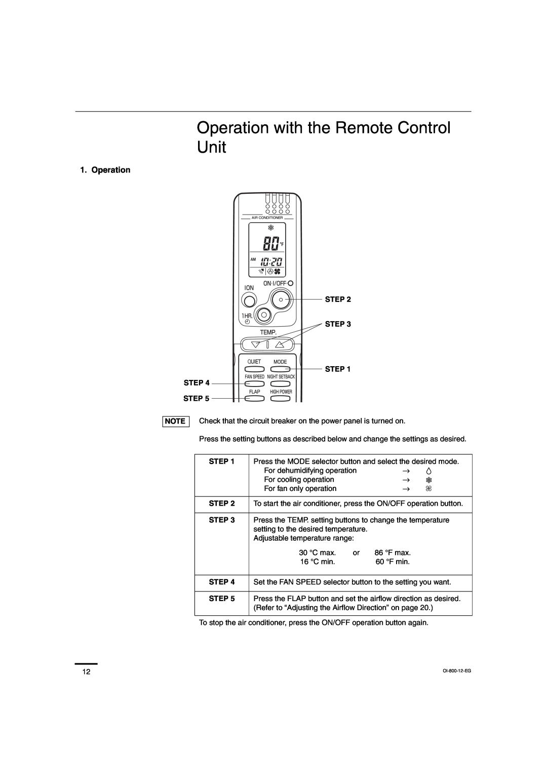 Sanyo CL1872, C2472, C1872, CL2472 service manual Operation with the Remote Control Unit 