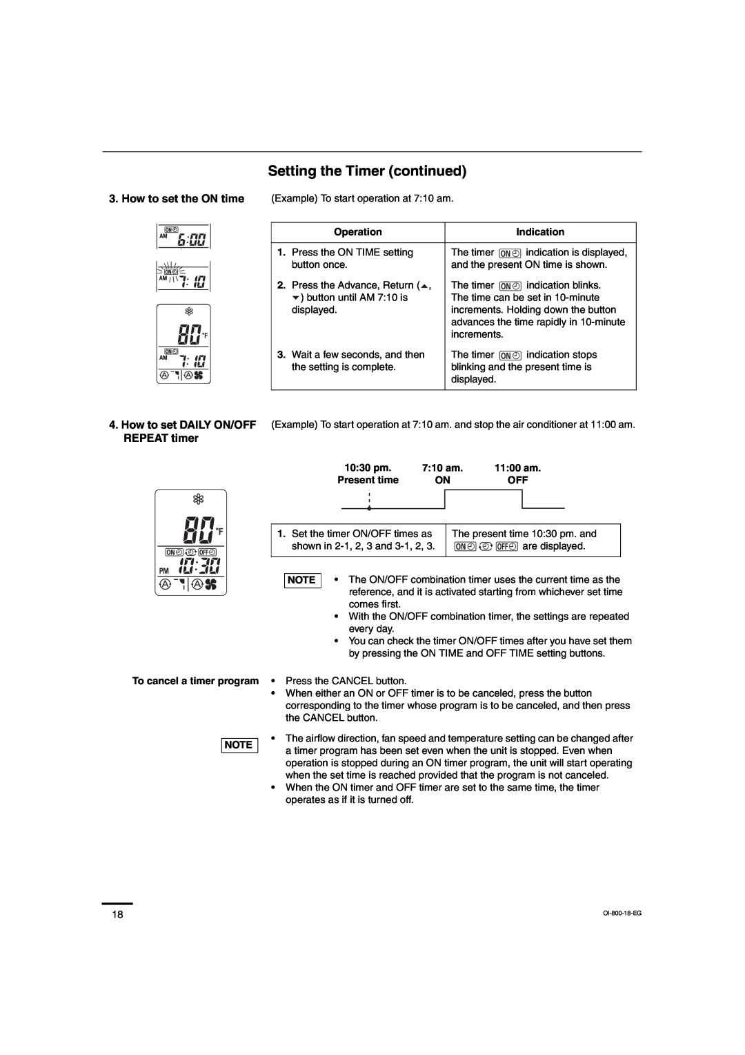 Sanyo C1872, C2472, CL2472, CL1872 service manual Setting the Timer continued, REPEAT timer 