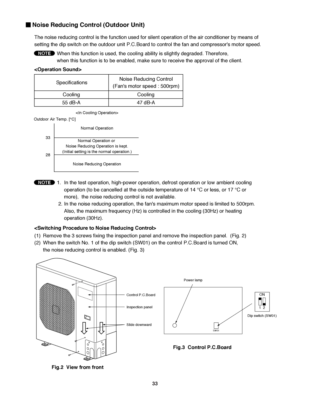 Sanyo C3082, C3682 Noise Reducing Control Outdoor Unit, Operation Sound, Switching Procedure to Noise Reducing Control 