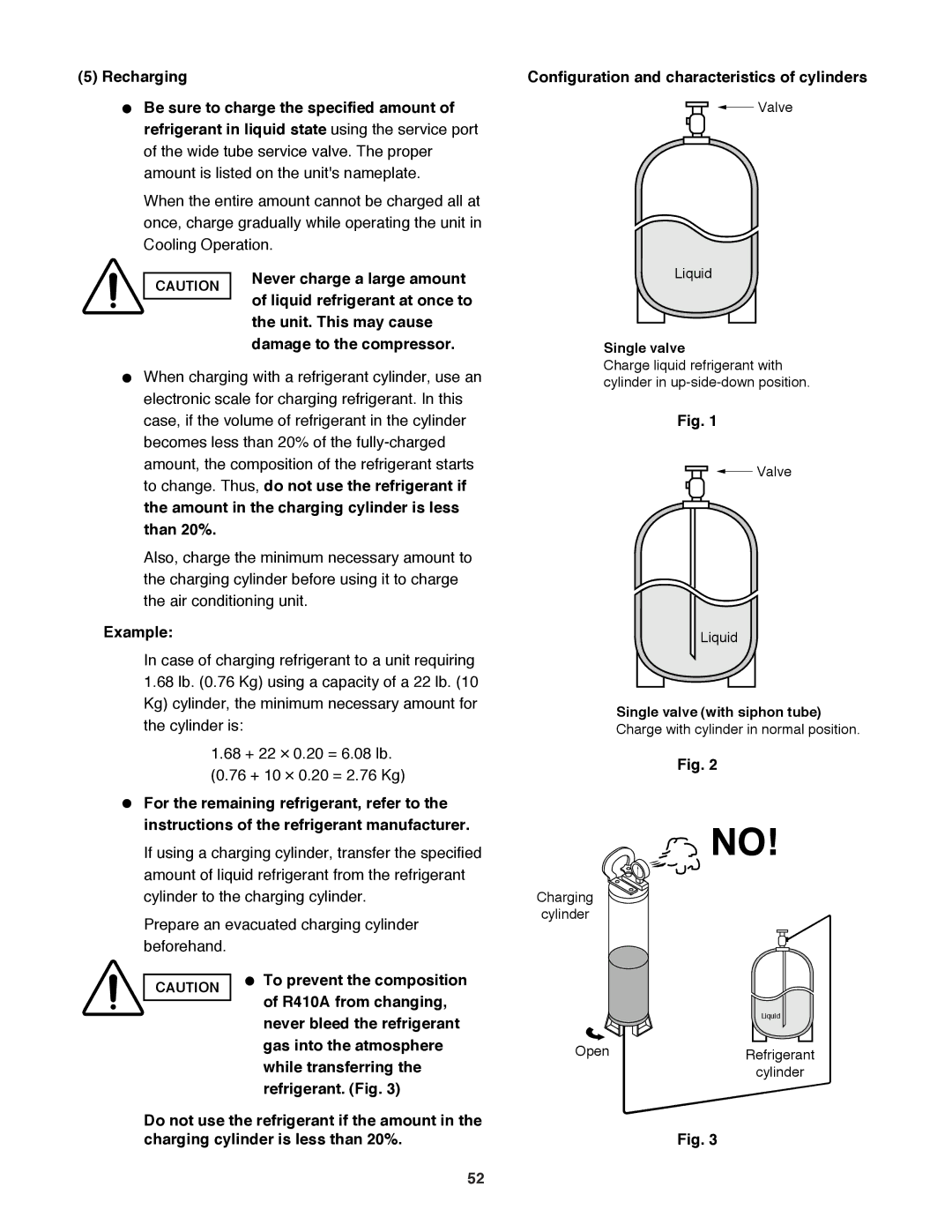 Sanyo C3682 Never charge a large amount, Unit. This may cause, Damage to the compressor, Example, R410A from changing 