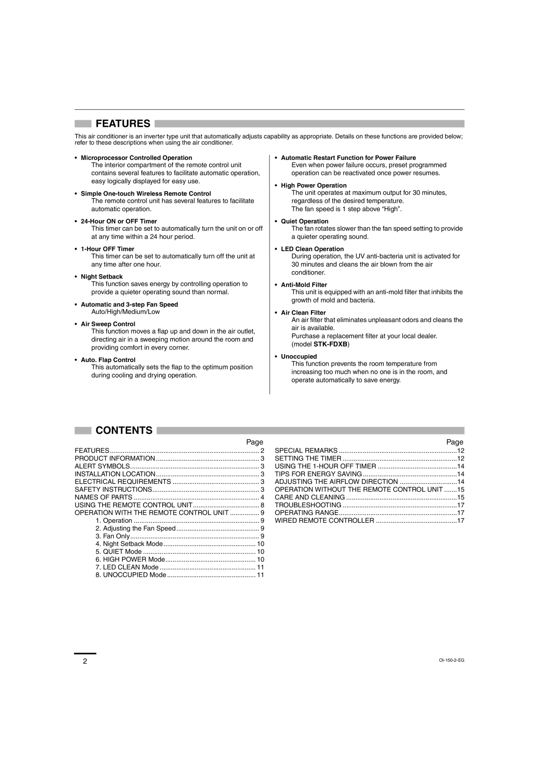 Sanyo C3082, C3682 service manual Features, Contents 