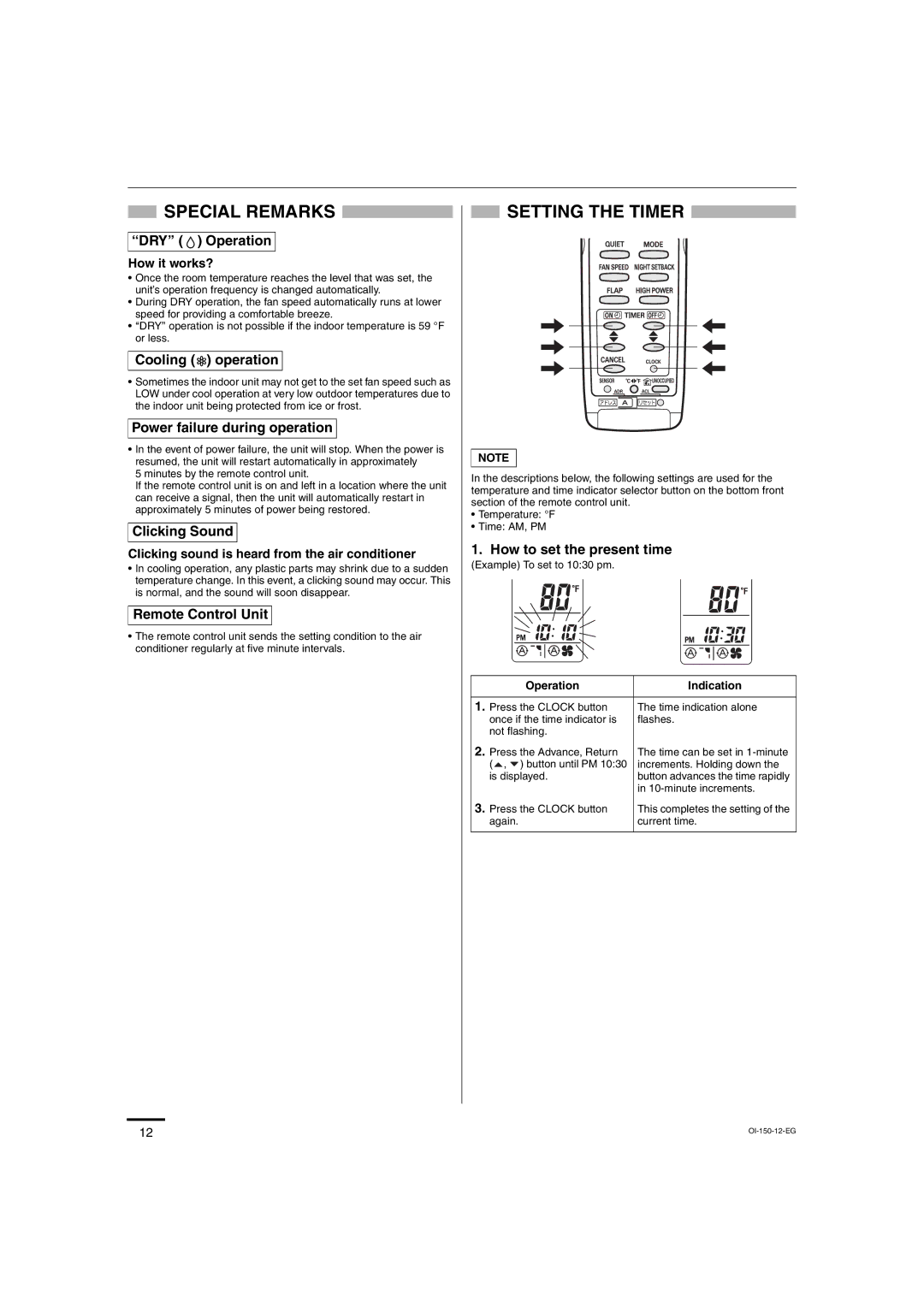 Sanyo C3082, C3682 Special Remarks, Setting the Timer, How it works?, Clicking sound is heard from the air conditioner 