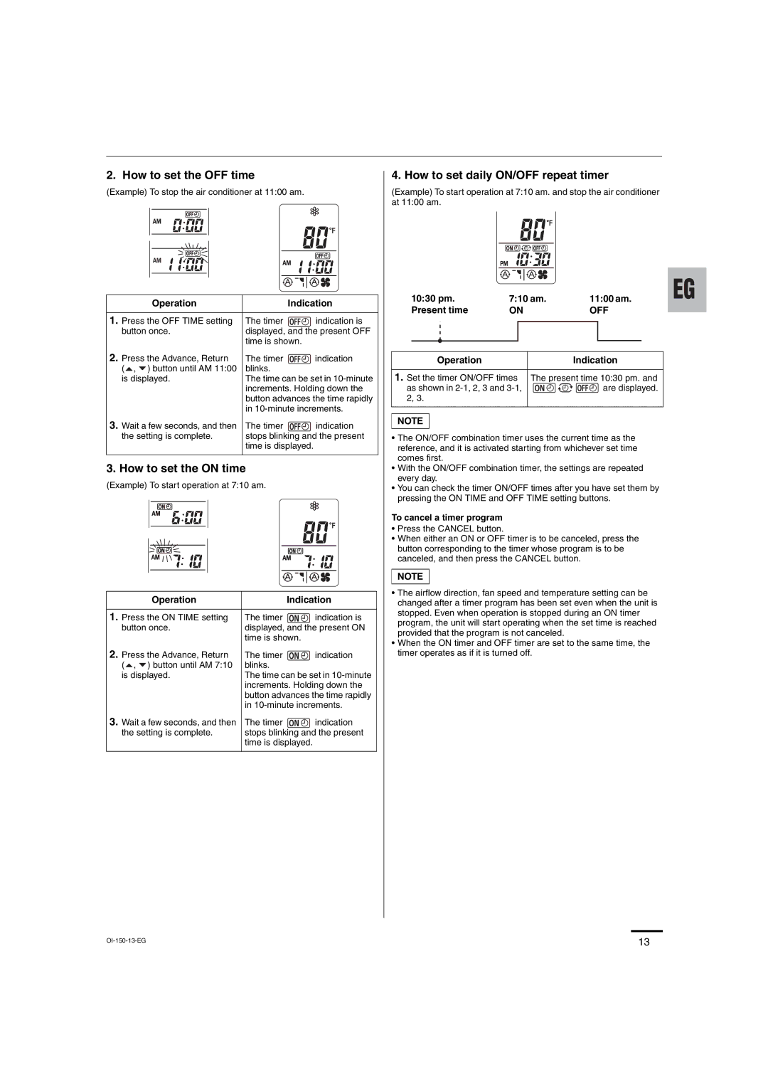 Sanyo C3682, C3082 service manual 1030 pm 710 am 1100 am Present time, To cancel a timer program 