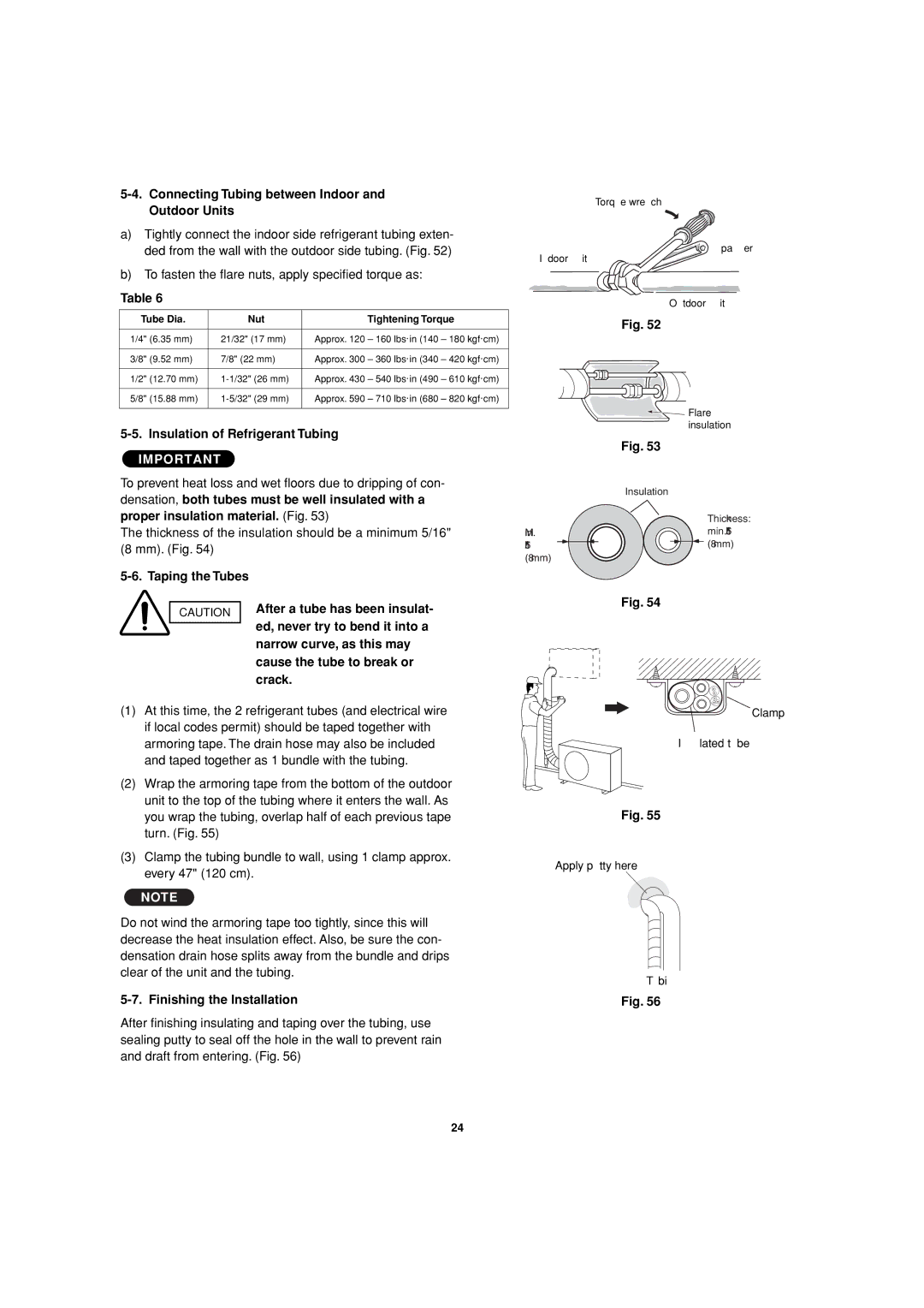 Sanyo C3082 Connecting Tubing between Indoor and Outdoor Units, Insulation of Refrigerant Tubing, Taping the Tubes, Crack 