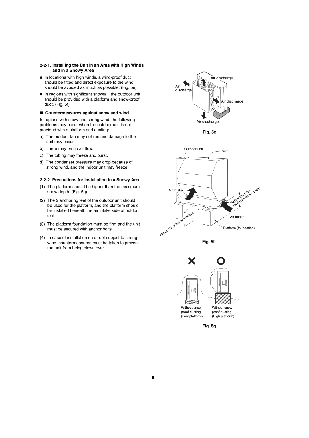 Sanyo C3082, C3682 service manual Countermeasures against snow and wind, Precautions for Installation in a Snowy Area 