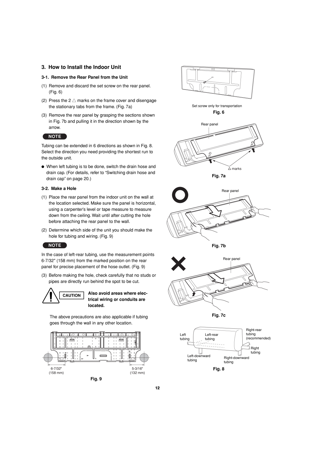 Sanyo C3082, C3682 How to Install the Indoor Unit, Remove the Rear Panel from the Unit, Make a Hole, located, b 