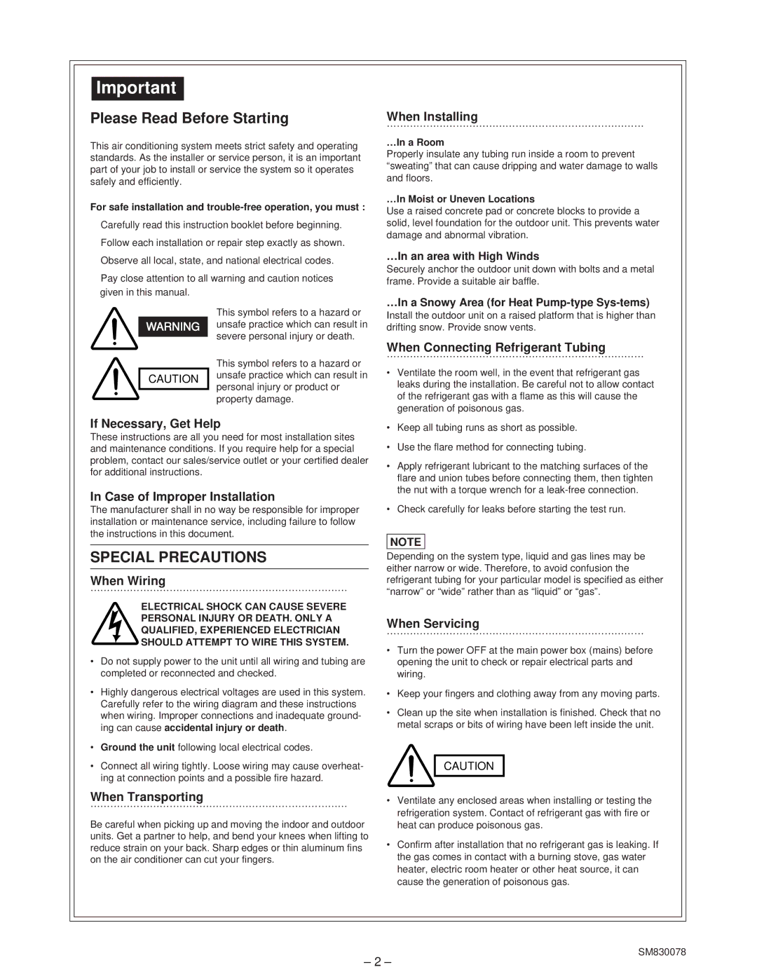 Sanyo C4232, CL4232 service manual Please Read Before Starting, …In a Room, …In Moist or Uneven Locations 