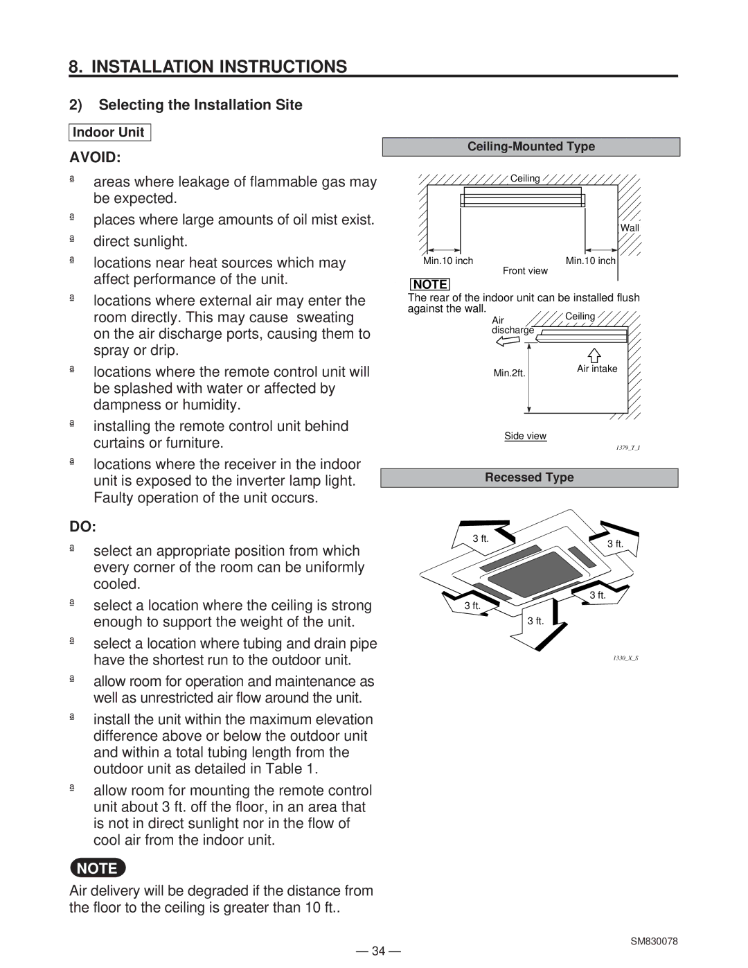 Sanyo C4232, CL4232 service manual Selecting the Installation Site, Avoid 