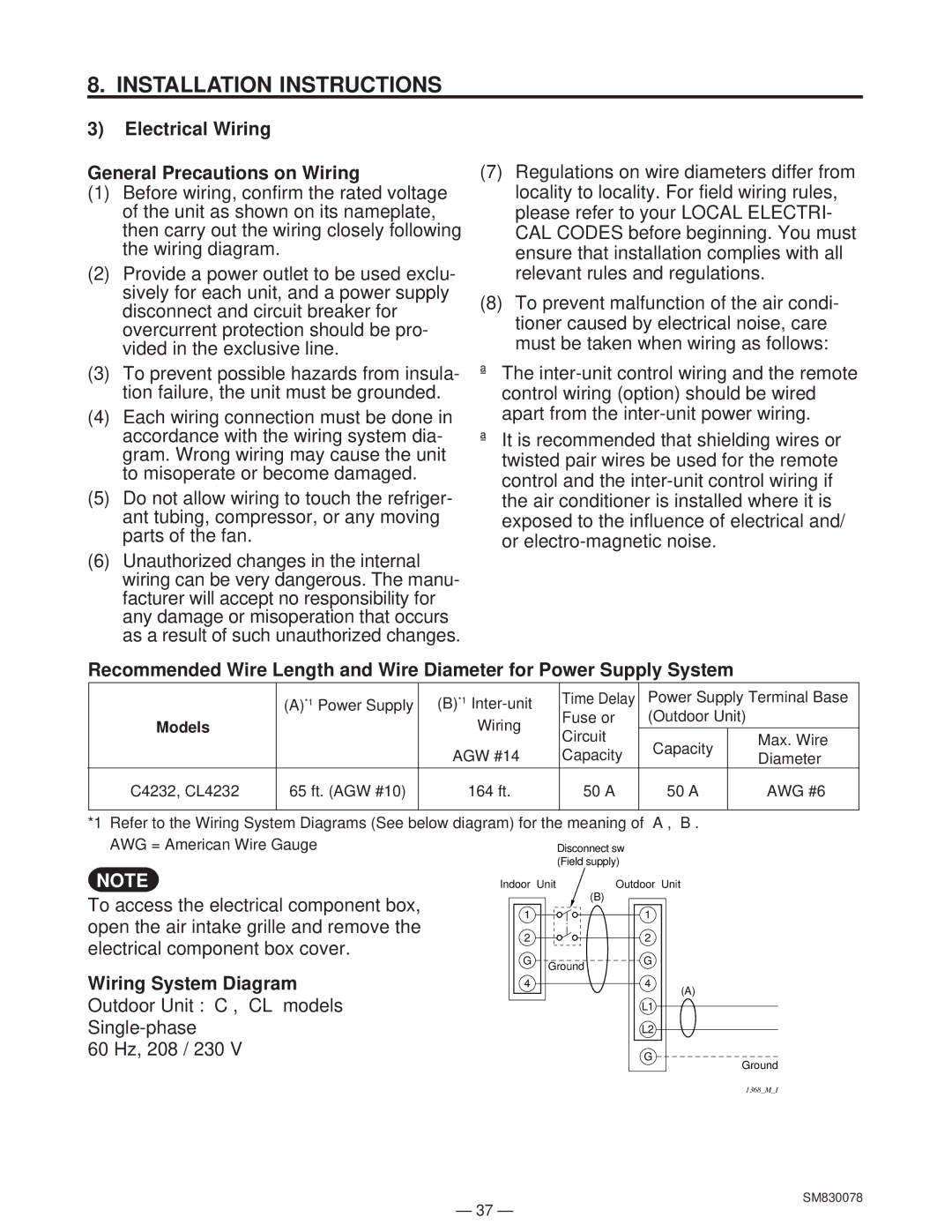 Sanyo CL4232, C4232 service manual Electrical Wiring General Precautions on Wiring, Wiring System Diagram 