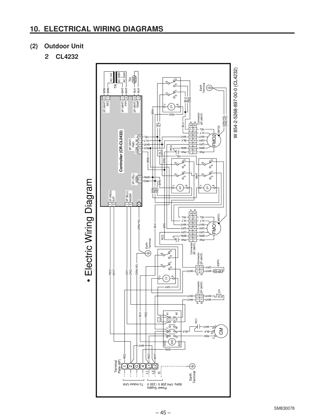 Sanyo C4232 service manual Electric Wiring Diagram, CL4232 Outdoor Unit 