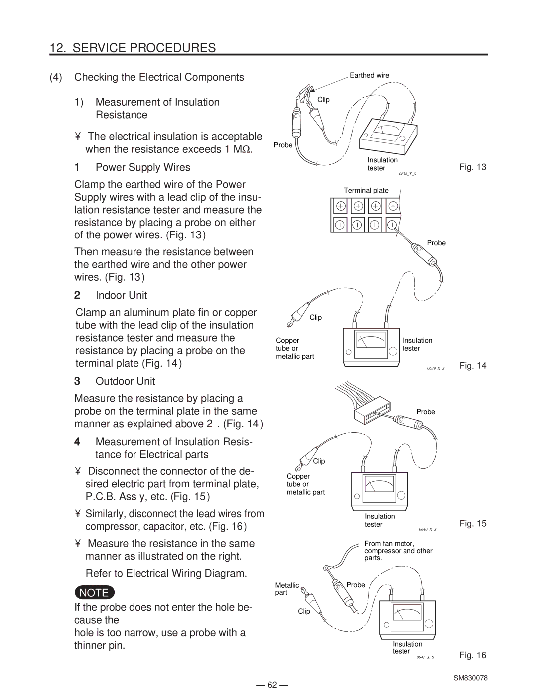 Sanyo C4232, CL4232 service manual Power Supply Wires, Measurement of Insulation Resis- tance for Electrical parts 