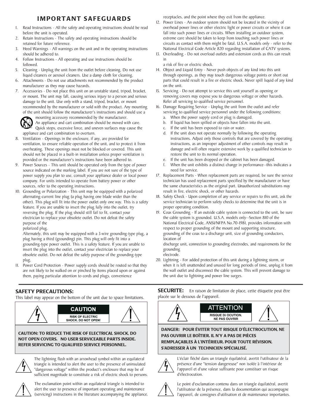 Sanyo Camera Lens instruction manual Important Safeguards 