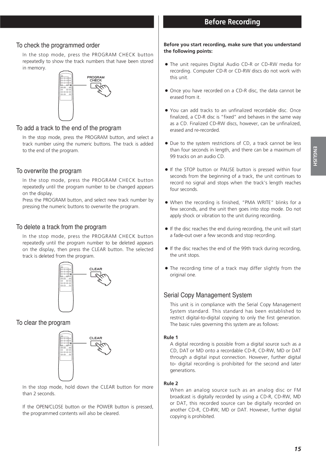 Sanyo CD-RW880 owner manual Before Recording 