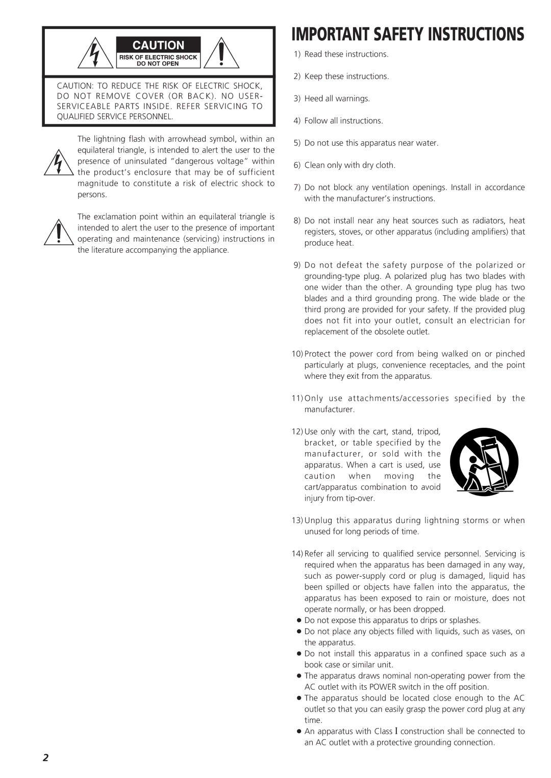 Sanyo CD-RW880 owner manual Important Safety Instructions 