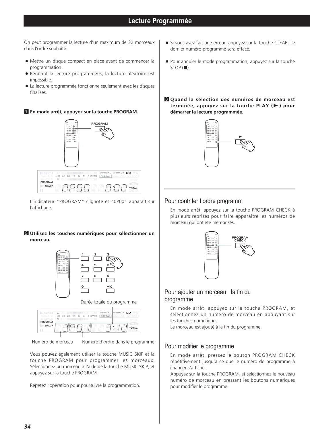 Sanyo CD-RW880 Lecture Programmée, Pour contrôler l’ordre programmé, Pour ajouter un morceau à la fin du programme 