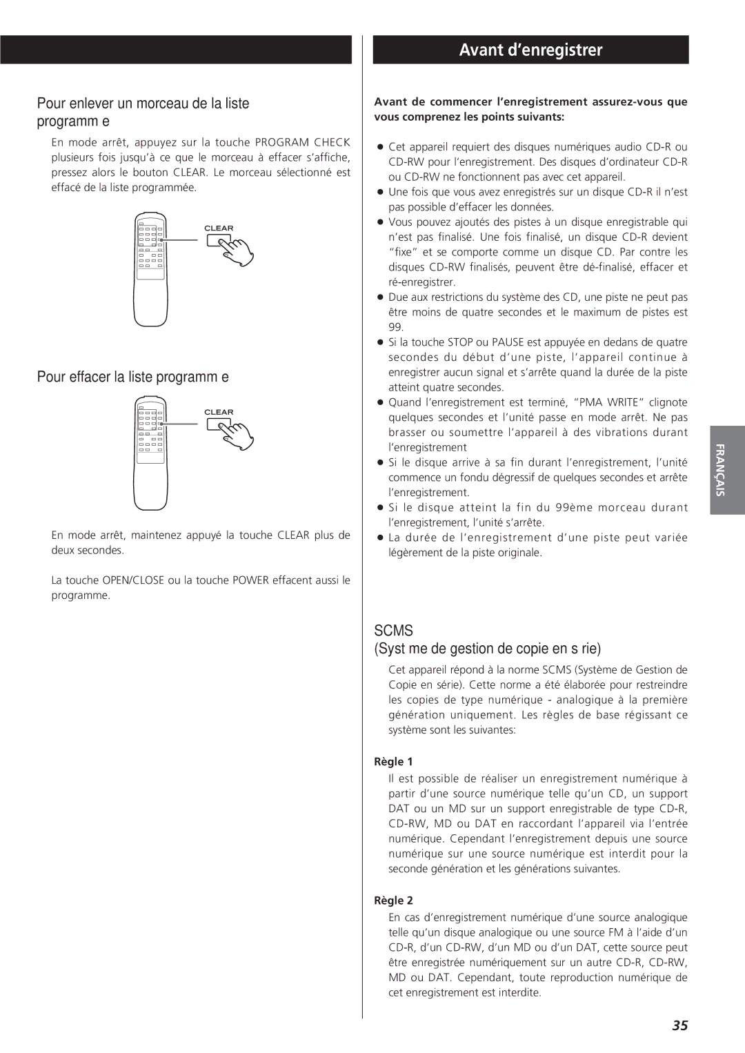 Sanyo CD-RW880 Avant d’enregistrer, Pour enlever un morceau de la liste programmée, Pour effacer la liste programmée 