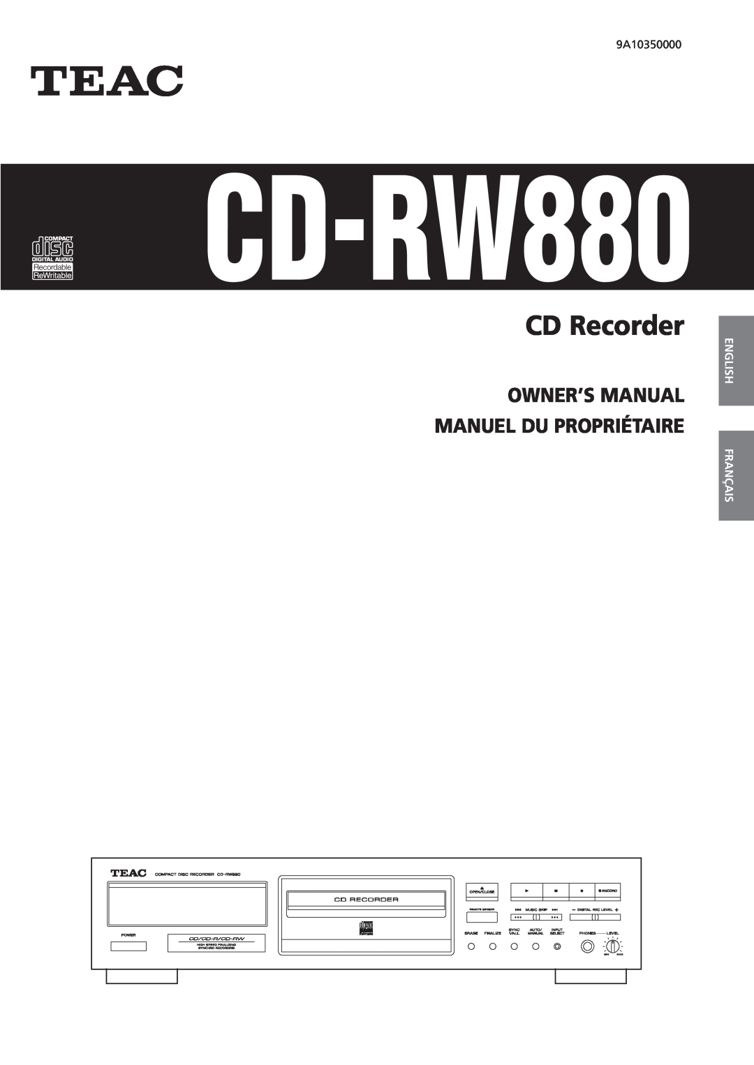 Sanyo CD-RW880 owner manual English, Français, CD Recorder 