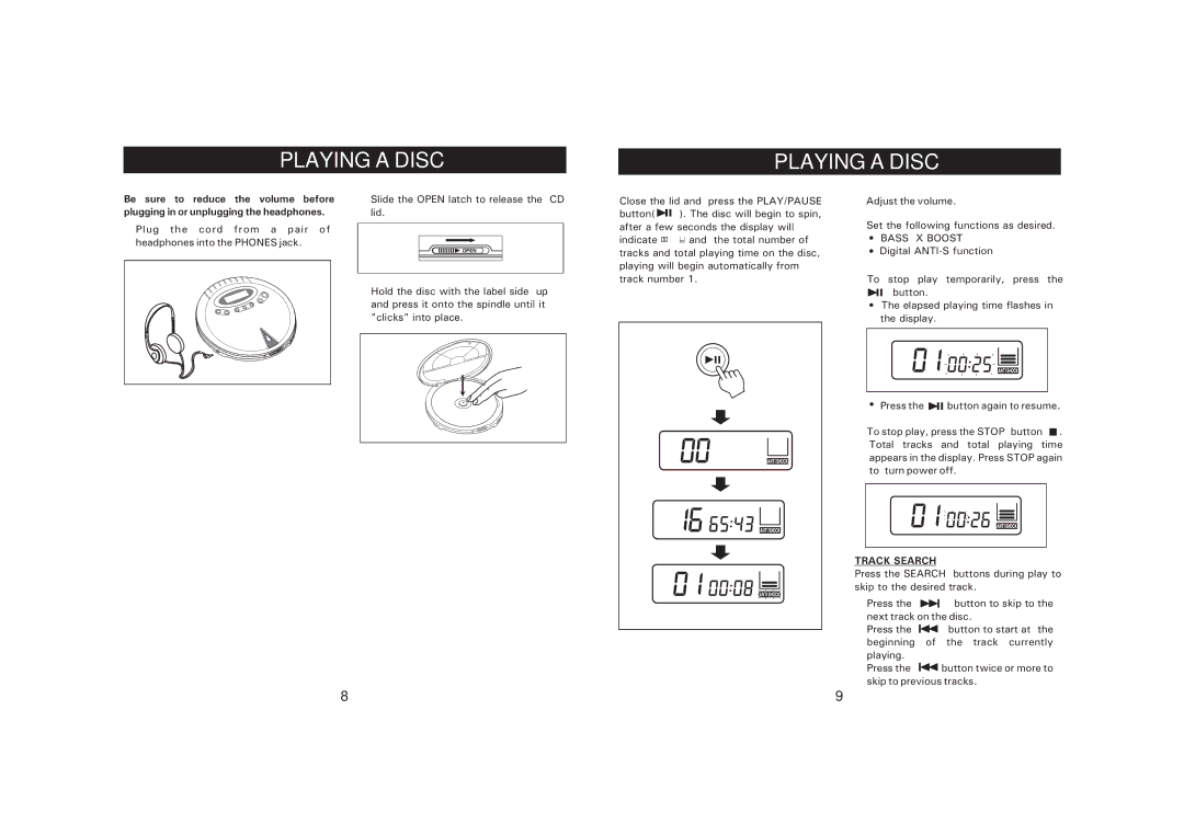 Sanyo CDP-244CRB instruction manual Playing a Disc, Bass X Boost, Track Search 