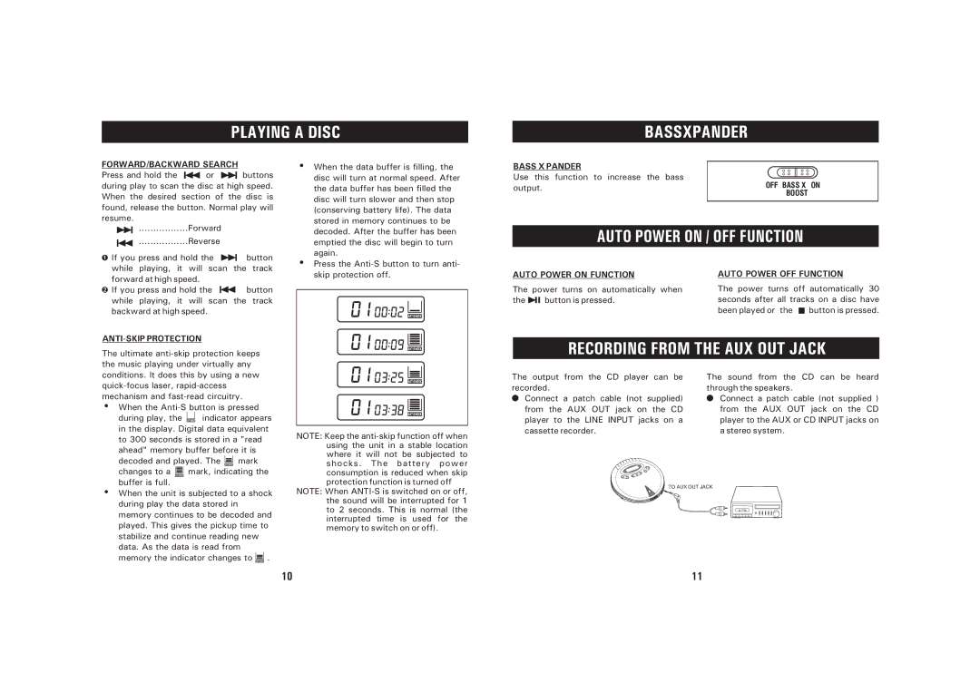 Sanyo CDP-244CRB instruction manual Playing a Disc Bassxpander, Recording from the AUX OUT Jack 