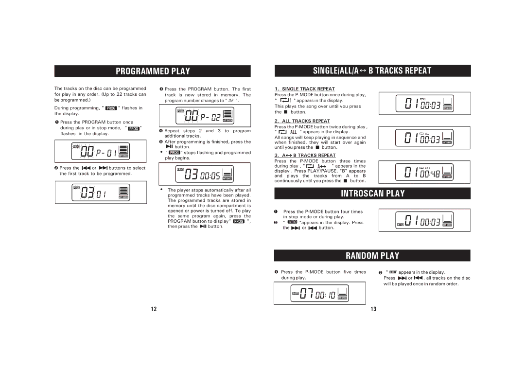 Sanyo CDP-244CRB instruction manual Programmed Play, Introscan Play, Random Play 