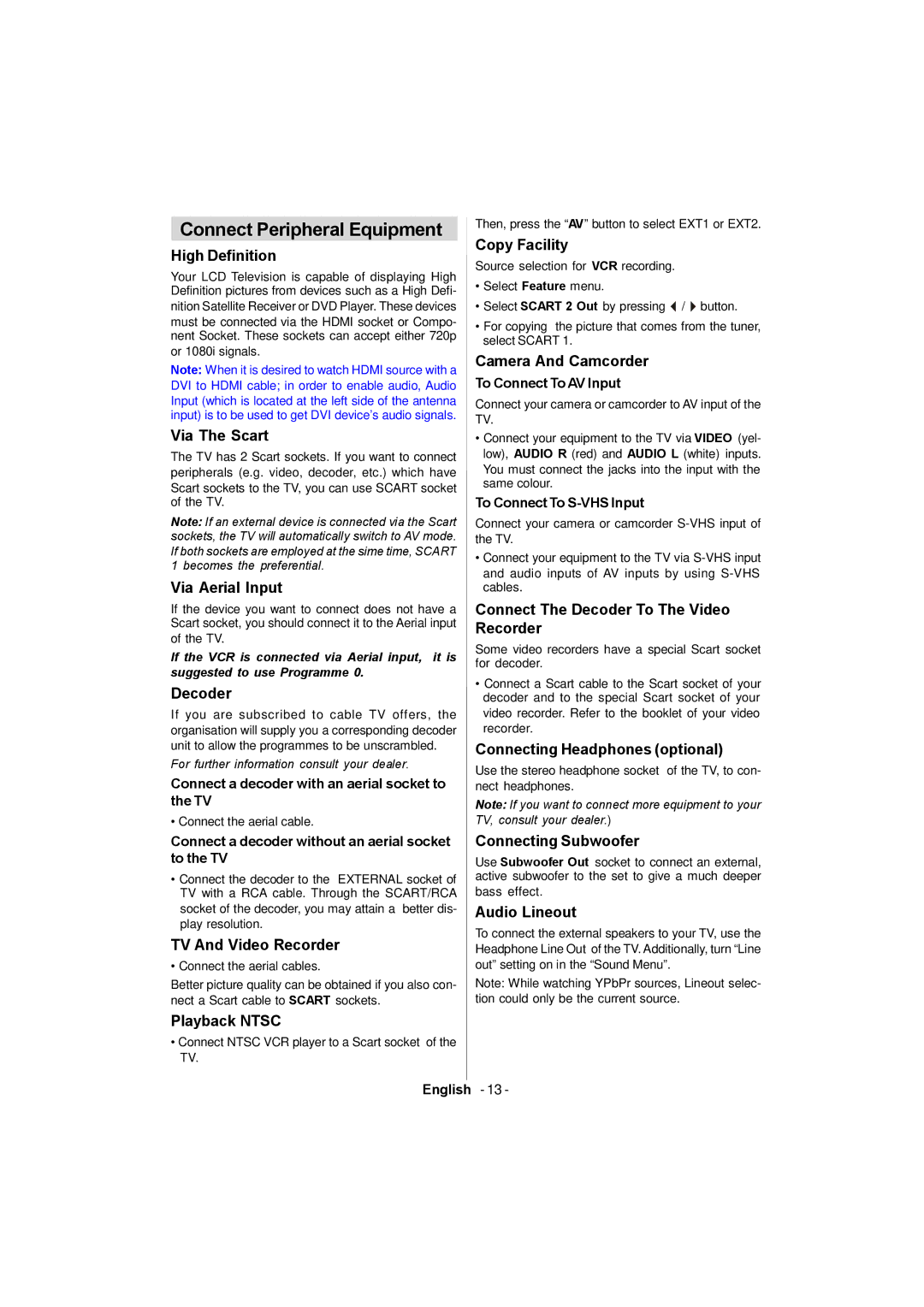 Sanyo CE26LC81-B instruction manual Connect Peripheral Equipment 