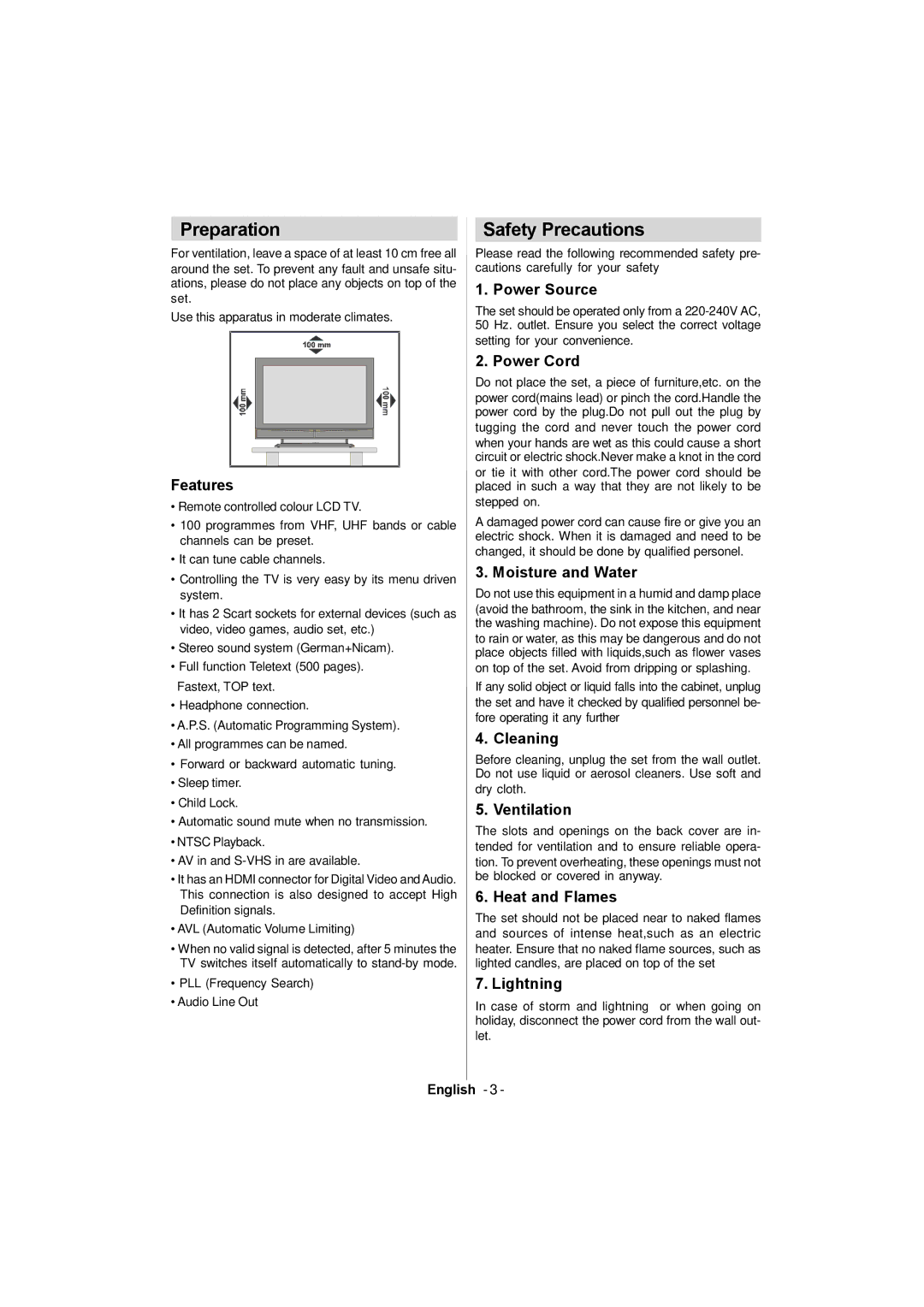 Sanyo CE26LC81-B instruction manual Preparation, Safety Precautions 