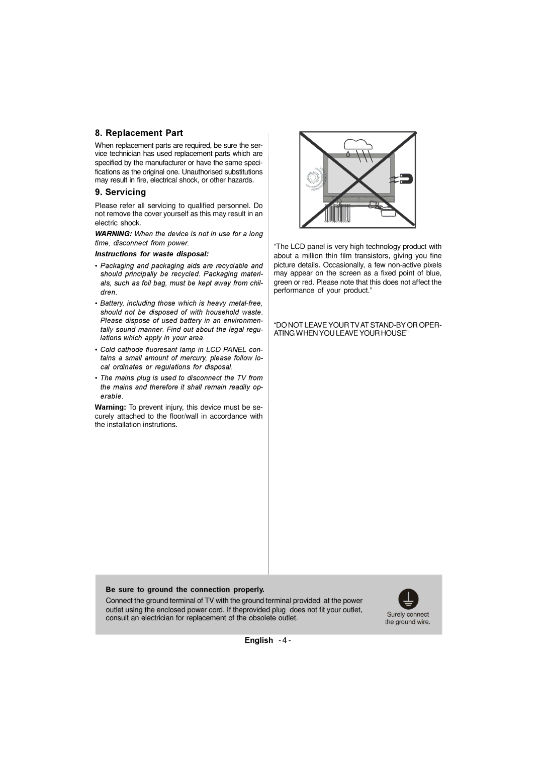 Sanyo CE26LC81-B instruction manual Replacement Part, Servicing 