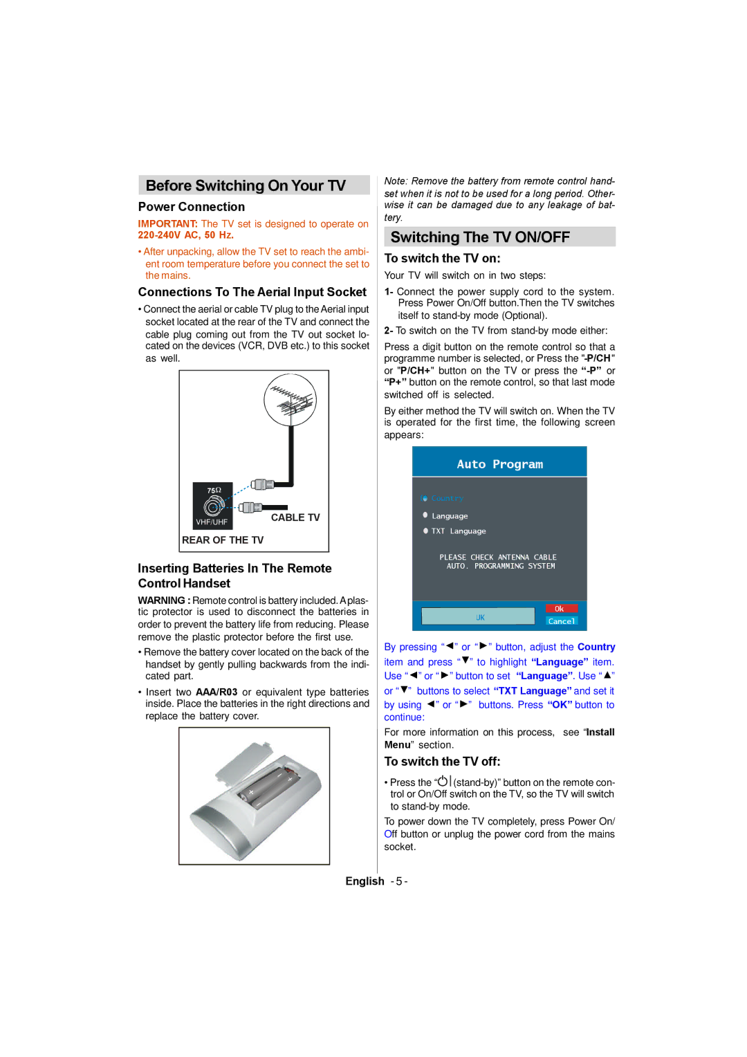 Sanyo CE26LC81-B instruction manual Before Switching On Your TV, Switching The TV ON/OFF 