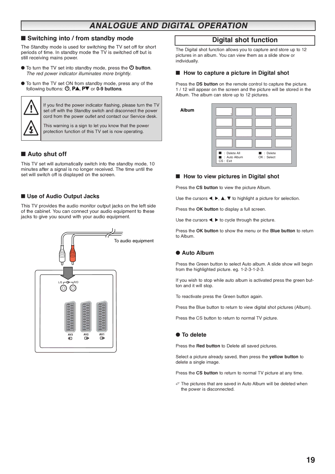 Sanyo CE27LD4-B instruction manual Analogue and Digital Operation, Digital shot function 