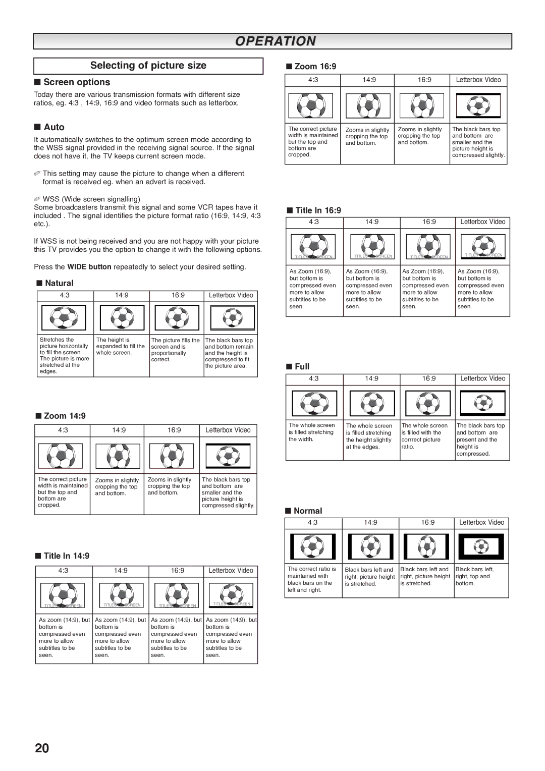 Sanyo CE27LD4-B instruction manual Operation, Screen options, Auto 